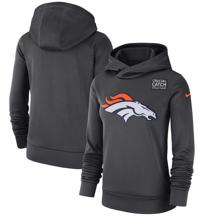 Women Denver Broncos Anthracite Nike Crucial Catch Performance Hoodie,We sell and wholesale Women Denver Broncos Anthracite Nike Crucial Catch Performance Hoodie on line form chian!